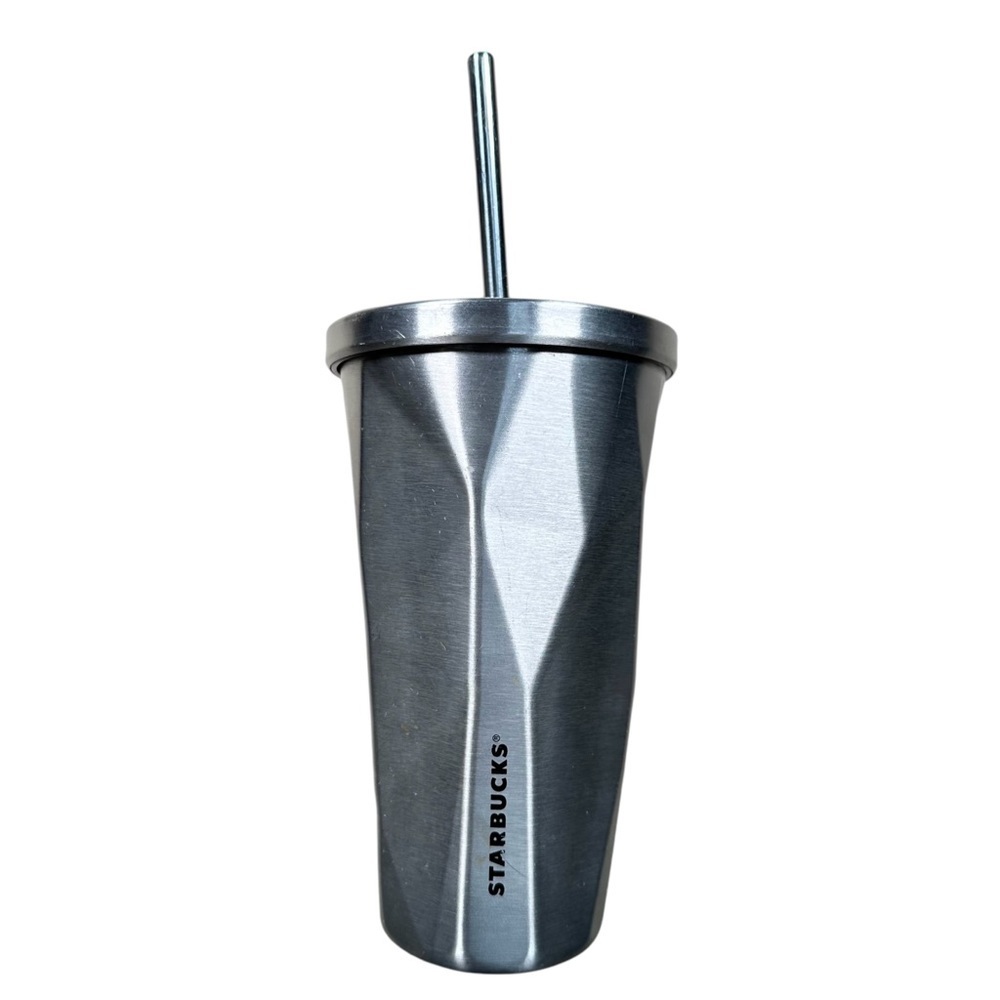 STARBUCKS Double Stainless Steel Hot / Cold Beverage Cup with Straw